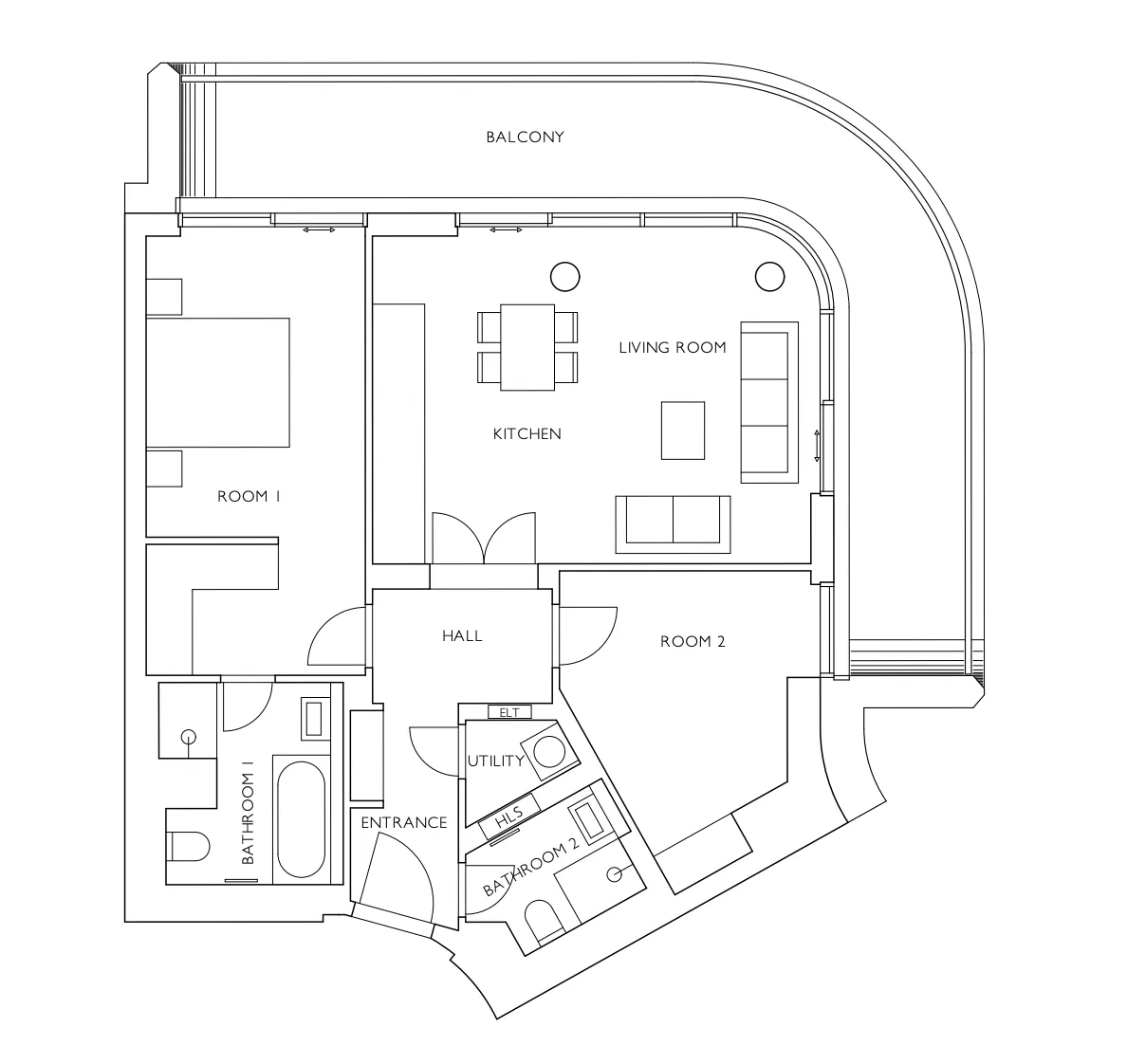 Grundriss, Grand Tower Frankfurt 3C2 Eckwohnung, 41. Etage, redigierte Skizze